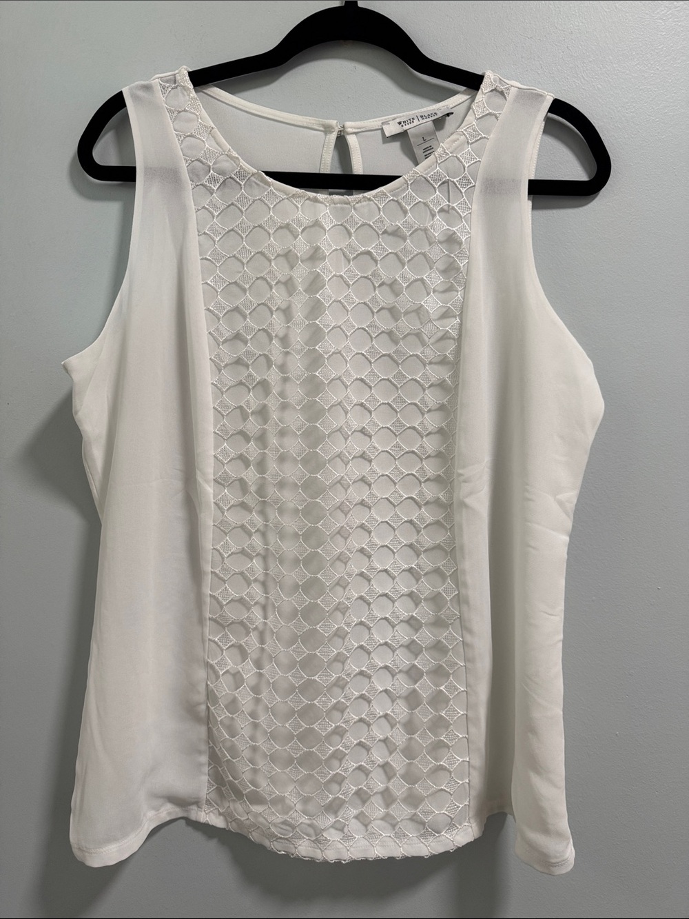 White House Black Market White Sleeveless Embroidered Front Shell Top